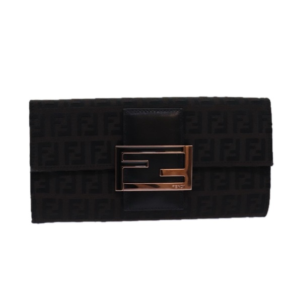 FENDI Zucchino Canvas Long Wallet Brown Auth am6703 - Picture 1 of 16